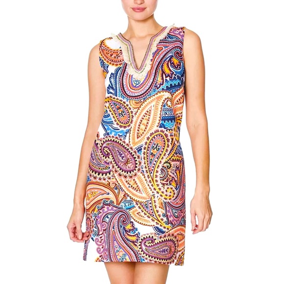 🪸 LAUNDRY by SHELLI SEGAL Paisley & Fringe Shift Dress - Picture 1 of 10